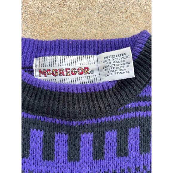Vintage McGregor Purple & Black Geometric Knit Sweater Crewneck O3 - Picture 2 of 4